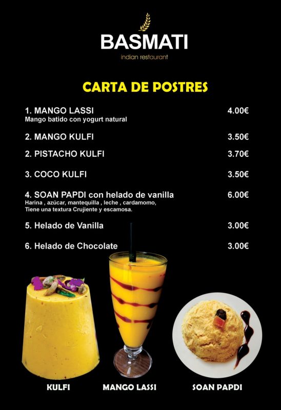 Dessert Menu Basmati Indian Restaurant